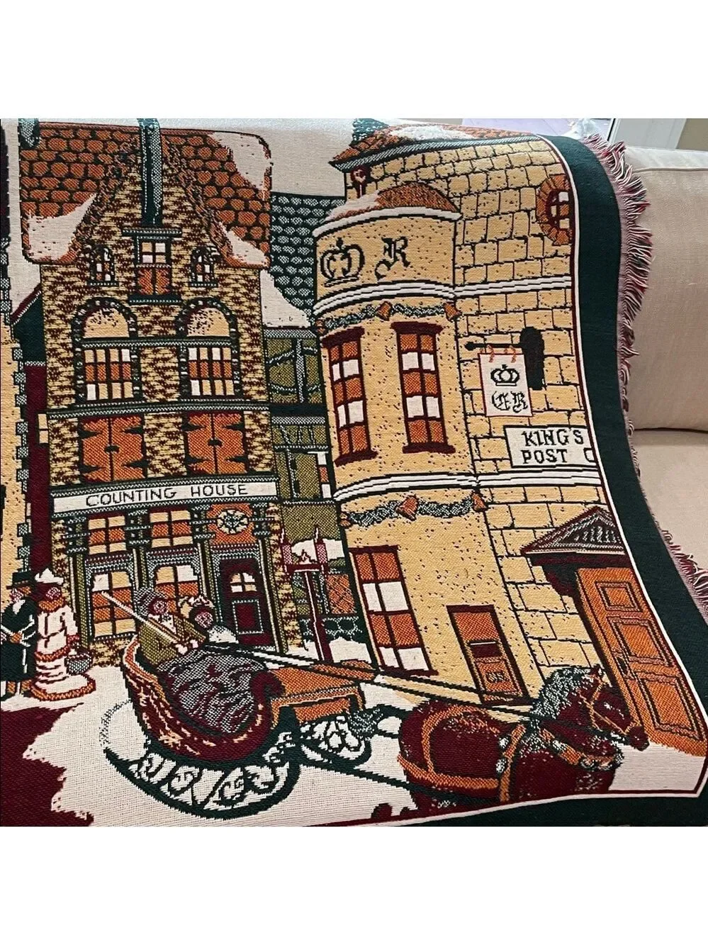 Dept 56 Dickens’ Village Blanket Throw Vintage 100% Cotton